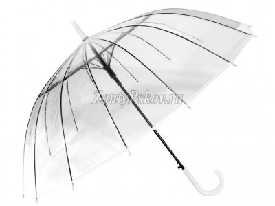 Прозрачный зонт трость Popular, 16 спиц, полуавтомат, арт.012